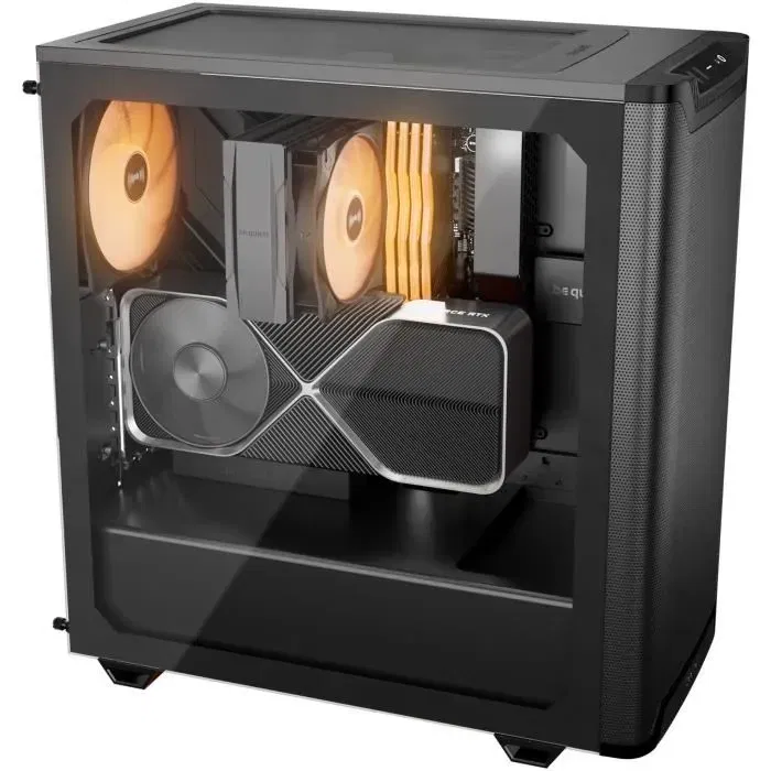 Be Quiet! Boîtier PC Gamer ATX Pure Base 501 DX BGW76 Noir - Éclairage ARGB, 3 Ventilateurs 140 mm PWM, USB Type-C, Panneau Verre, Watercooling 360 mm