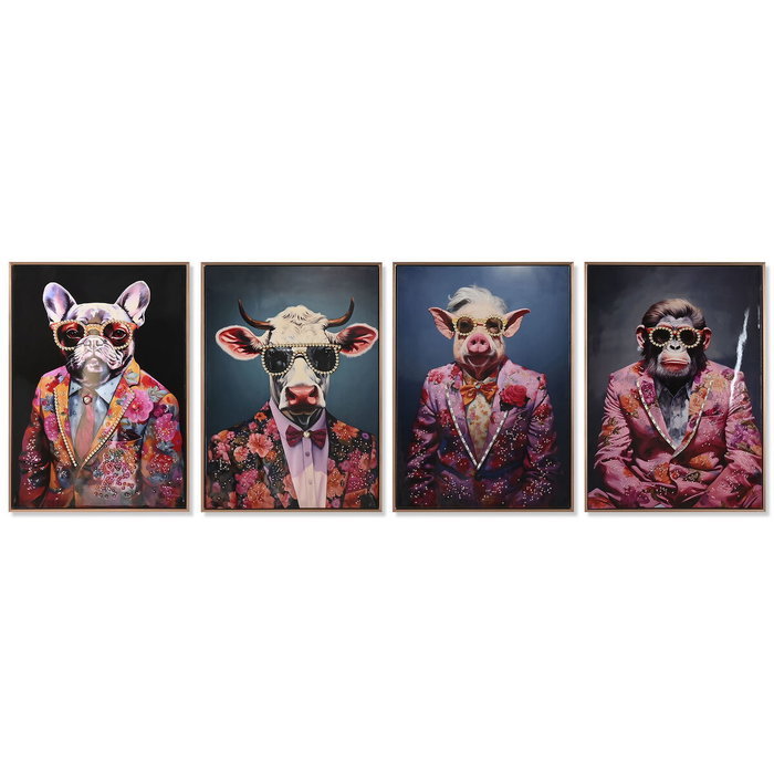 Home ESPRIT Toile Bleu Rouge Animal Laqué (Lot de 4) Home ESPRIT Toile Bleu Rouge Animal Laqué (Lot de 4)