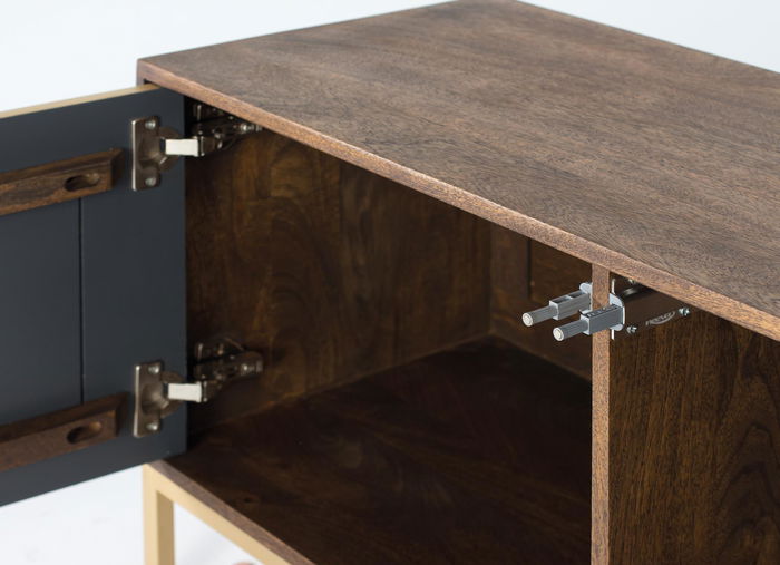 Giner y Colomer - Meuble TV 2 portes en bois de manguier et métal couleur noir, 145 x 50 x 40 cm