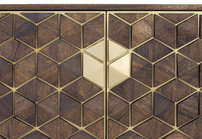 Giner y Colomer - Meuble TV 2 portes en bois de manguier et métal couleur noir, 145 x 50 x 40 cm