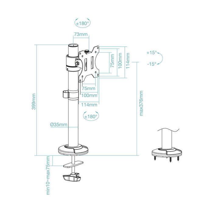 Tooq DB1131TN-B Support de table pour moniteur 17-32 pouces Noir avec gestion des câbles VESA 75x100