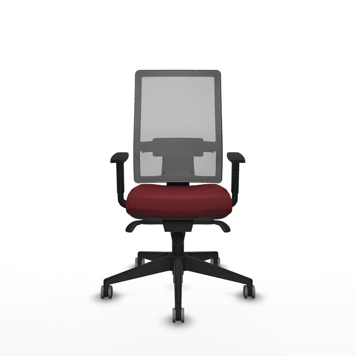 Chaise Horna Synchro 5 positions cuir écologique Bordeaux Maille Gris Base pyramidale noire Accoudoir 1D Sans appui-tête Roulettes 65mm pour moquette Chaise Horna Synchro 5 positions cuir écologique Bordeaux Maille Gris Base pyramidale noire Accoudoir 1D Sans appui-tête Roulettes 65mm pour moquette