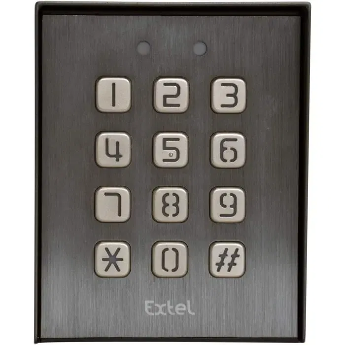 Extel KLAVY 3 - Clavier de codage filaire métal pour automatisme, ouverture de porte, touches rétroéclairées gris, pose en saillie, 12V