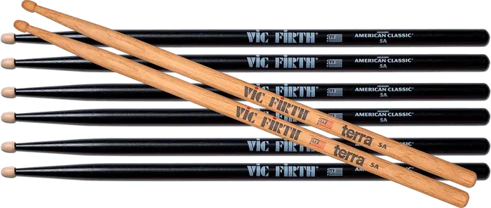 VICFIRTH Pack 3+1 Baquetas American Classic 5A + Terra 5A Noisetier Américain 40,64cm