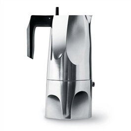 Alessi MT18/6 Ossidiana Cafetière Moka 6 tasses en aluminium moulé design Mario Trimarchi, pommeau résine thermoplastique, pour espresso
