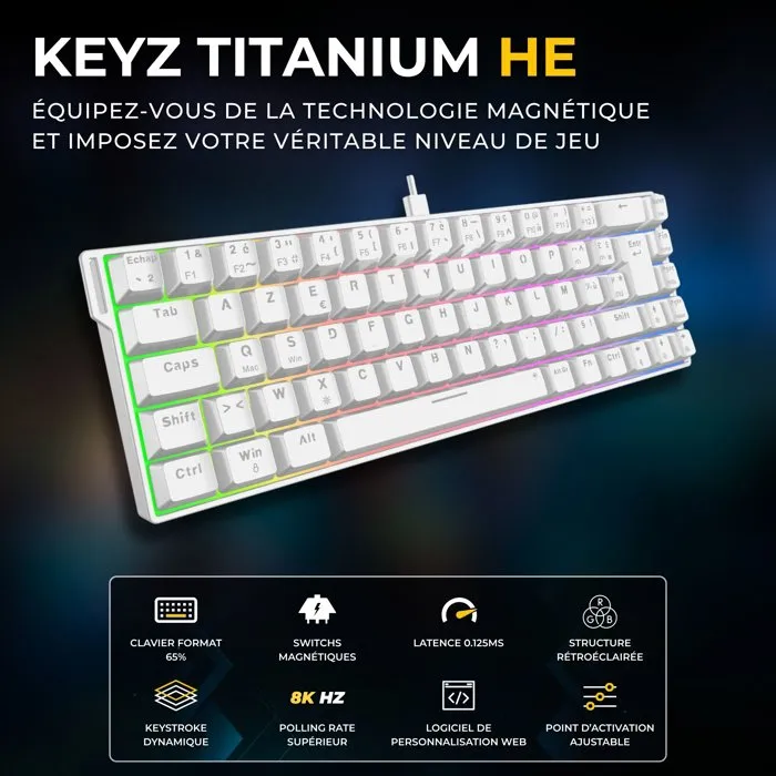 The G-Lab Keyz Titanium HE - AZERTY Compact 65% - RGB - Blanc