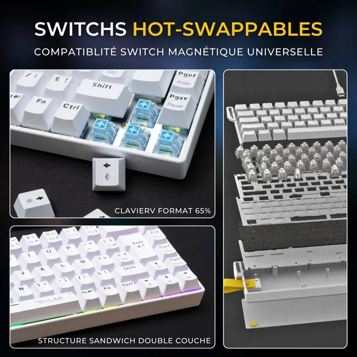The G-Lab Keyz Titanium HE - AZERTY Compact 65% - RGB - Blanc