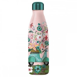 Enesco Bouteille isotherme rose imprimé fleurs et moto