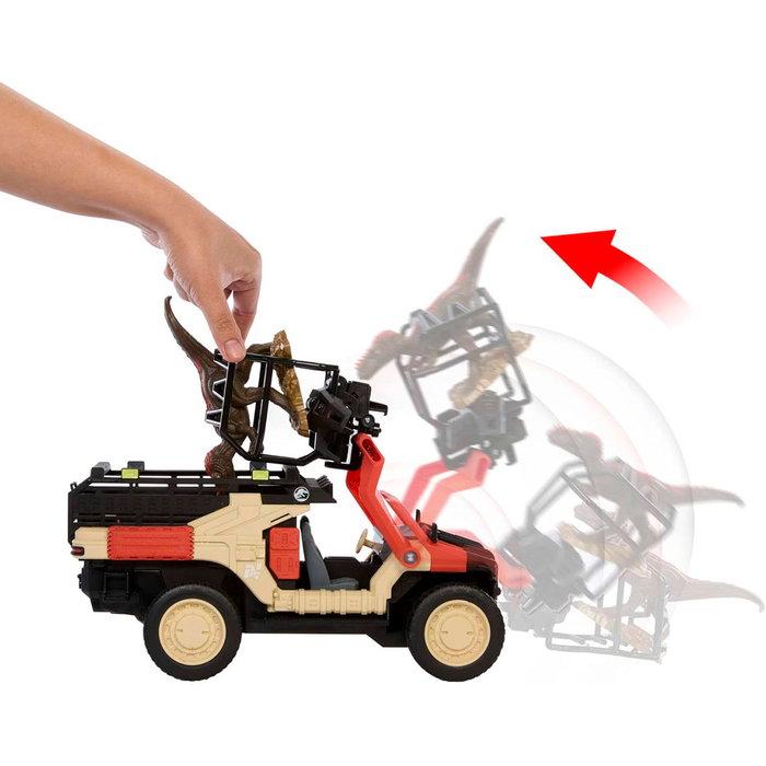 Imaginext Jurassic World Matchbox Camion Cazadinosaurios Teledirigé avec Garre Automatique et Dinosaure - Voiture Radio-Commande - 6+ Ans - Notice Multilingue