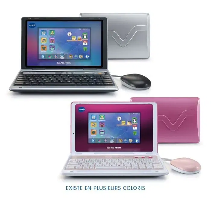 Vtech Genio Max - Ordinateur éducatif pour enfant 5-12 ans, écran 7", clavier AZERTY, 50+ activités, 8 Go mémoire, rose