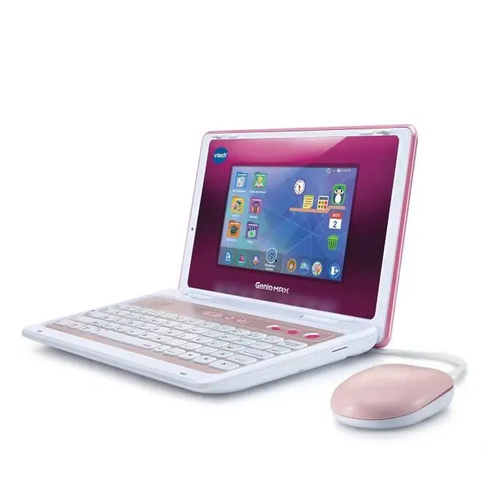 Vtech Genio Max - Ordinateur éducatif pour enfant 5-12 ans, écran 7", clavier AZERTY, 50+ activités, 8 Go mémoire, rose
