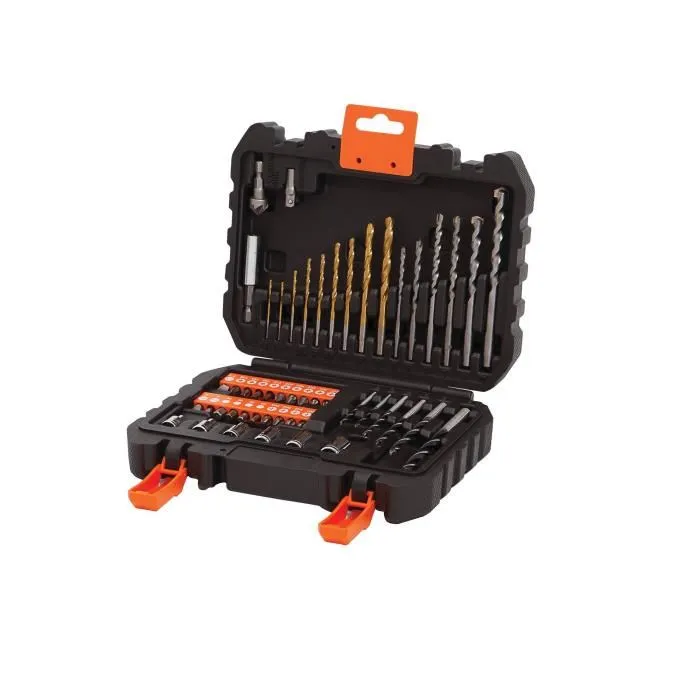 BLACK+DECKER Coffret de perçage et vissage 50 accessoires A7188-XJ avec forets métal et béton, embouts, douilles, porte-embout magnétique