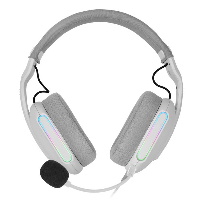 Mars Gaming MH-PRO ARGB Casque Gaming Filaire Blanc, Micro Pliable, Lumière ARGB, Jack 3.5mm USB, 40mm