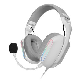Mars Gaming MH-PRO ARGB Casque Gaming Filaire Blanc, Micro Pliable, Lumière ARGB, Jack 3.5mm USB, 40mm