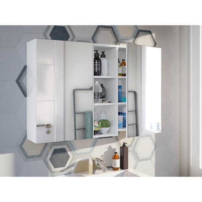 Forés/Arkit Module Camerino avec Miroir 40 cm Blanc Brillant Meuble Auxiliaire de Salle de Bains (305081bo)