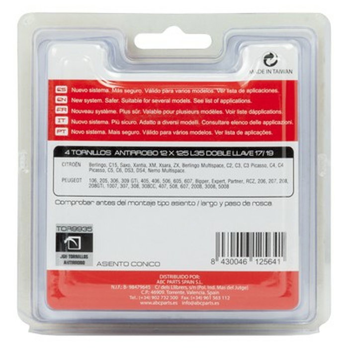 ABC Parts Vis antivol 12x125 L48 17/19, 4 unités ABC Parts Vis antivol 12x125 L48 17/19, 4 unités