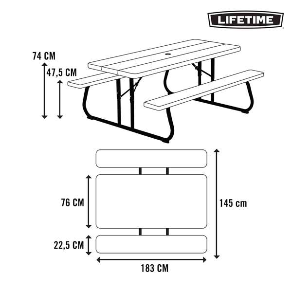 Color Baby - Table de pique-nique pliable marron 183x145x74 cm, en plastique et acier, pour adultes et enfants (dès 3 ans)