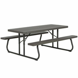 Table de pique-nique Lifetime Bois Marron Pliable Acier Plastique 183 x 145 x 74 cm