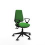 Chaise Elche Asynchrone Tissu Vert Base pyramidale noire Accoudoirs fixes Sans appui-tête Roulettes 65mm pour moquette