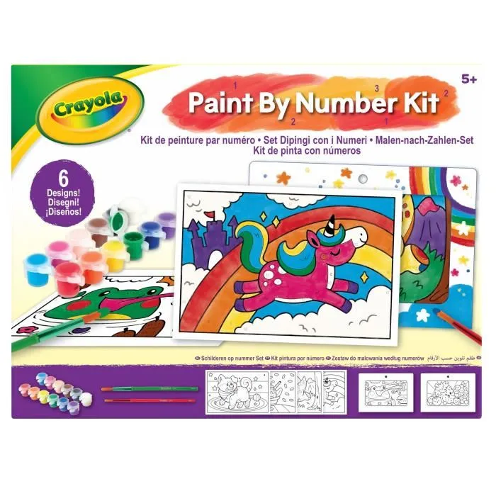 Crayola Kit Peinture par Numéros - 6 Gabarits, Peinture Lavable et Cadres Inclus - Pour Enfants Dès 5 Ans