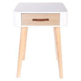Home Deco Factory Table de chevet blanche et bois naturel