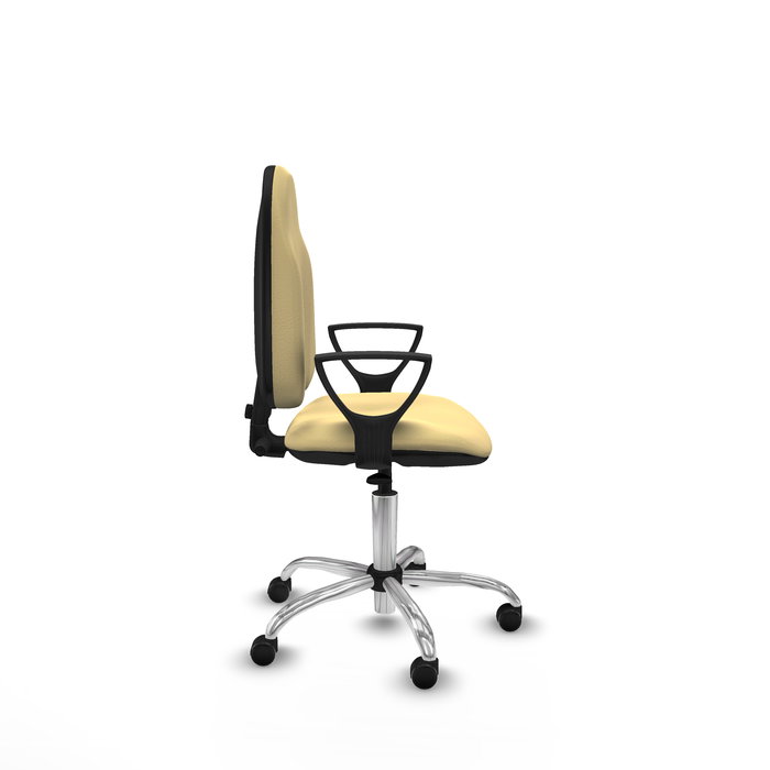 Chaise Algarra Contact permament de base Cuir écologique Beige Structure chromée Accoudoirs fixes Sans appui-tête Roulettes pour moquette