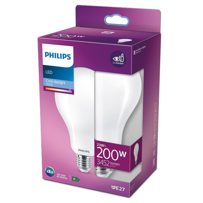Philips Ampoule LED Standard E27 23W (Équiv. 200W) 3452 lm 6500K Lumière Froide Classe D Ø9.5 x 16.5 cm