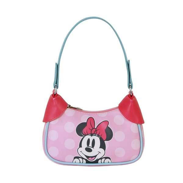 Minnie - Sac à main bandoulière fantaisie avec ruban en PVC et polyester, 1 compartiment à fermeture, dimensions 14.5x21.5x8 cm - Karactermania