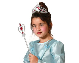 Atosa Tiara Argentée avec Cœurs et Baguette Rouge pour Princesse Enfant