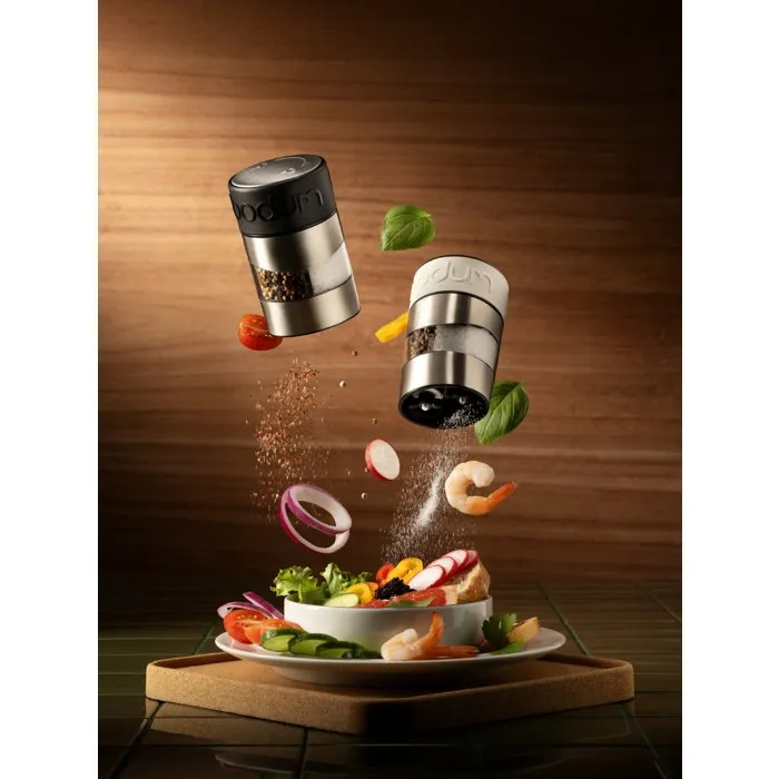 BODUM Twin - Moulin combiné manuel sel et poivre - Mouture précise - Design compact en inox et noir