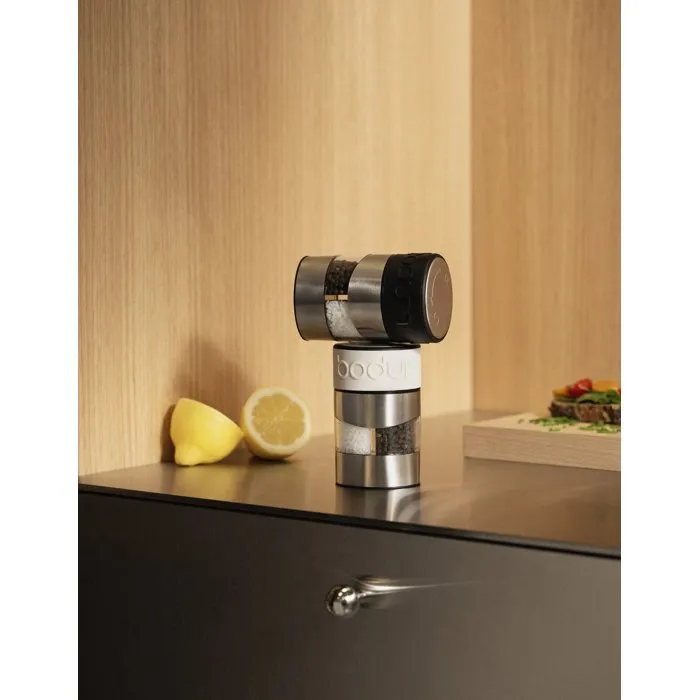 BODUM Twin - Moulin combiné manuel sel et poivre - Mouture précise - Design compact en inox et noir
