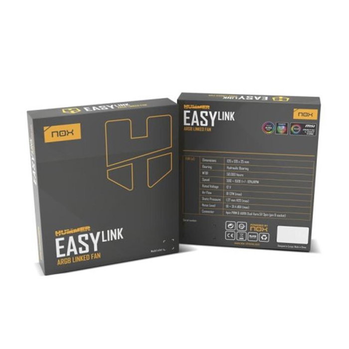 Nox Ventilateur de Boîtier Hummer Easy Link ARGB 120mm PWM Sans Câble Silencieux