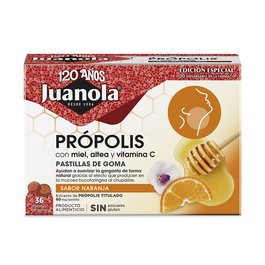 Juanola Gommes à la Propolis et Orange avec Vitamine C - Boîte de 36 Comprimés