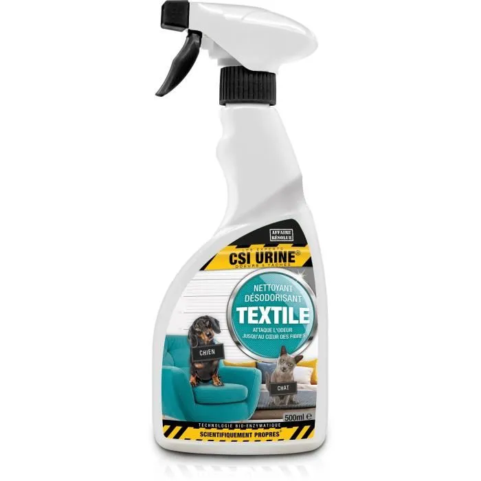 CSI URINE Nettoyant désodorisant textile pour odeurs d'urine d'animaux 500 ml - Élimine les odeurs, digère les taches, pro-bactéries et enzymes naturelles CSI URINE Nettoyant désodorisant textile pour odeurs d'urine d'animaux 500 ml - Élimine les odeurs, digère les taches, pro-bactéries et enzymes naturelles