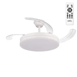 Ventilateur DC Blanc 59W 107cm 4 Pales Déployables avec Lumière LED 3 Températures (3000-4000-6000K) 6980lm, Fonction Été-Hiver, Intensité Réglable, Télécommande Incluse