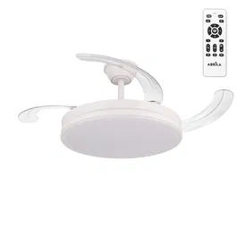 Ventilateur DC Blanc 59W 107cm 4 Pales Déployables avec Lumière LED 3 Températures (3000-4000-6000K) 6980lm, Fonction Été-Hiver, Intensité Réglable, Télécommande Incluse