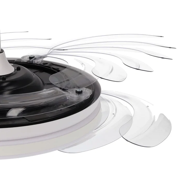 Ventilateur DC Blanc 59W 107cm 4 Pales Déployables avec Lumière LED 3 Températures (3000-4000-6000K) 6980lm, Fonction Été-Hiver, Intensité Réglable, Télécommande Incluse