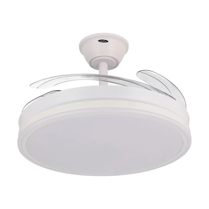 Ventilateur DC Blanc 59W 107cm 4 Pales Déployables avec Lumière LED 3 Températures (3000-4000-6000K) 6980lm, Fonction Été-Hiver, Intensité Réglable, Télécommande Incluse