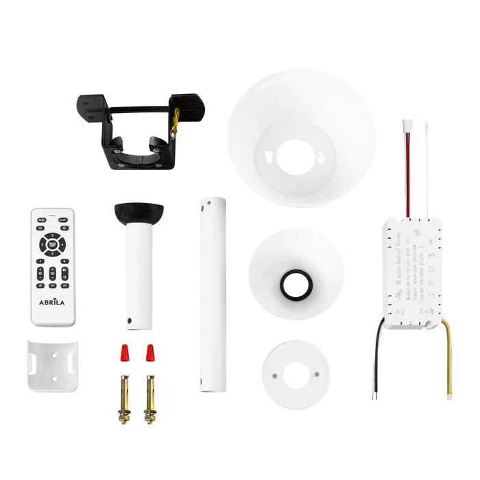 Ventilateur DC Blanc 59W 107cm 4 Pales Déployables avec Lumière LED 3 Températures (3000-4000-6000K) 6980lm, Fonction Été-Hiver, Intensité Réglable, Télécommande Incluse