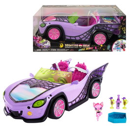 Mattel Monster High Ghoul Mobile Hhk63 - Voiture Jouet avec Capacité 4 Poupées - Accessoires Boissons et Mascotte