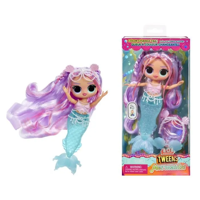 L.O.L. Surprise Poupée Tweens MERMAID Lana Marine, Poupée Sirène à Queue Changeant de Couleur avec Accessoires (Lunettes, Diadème)