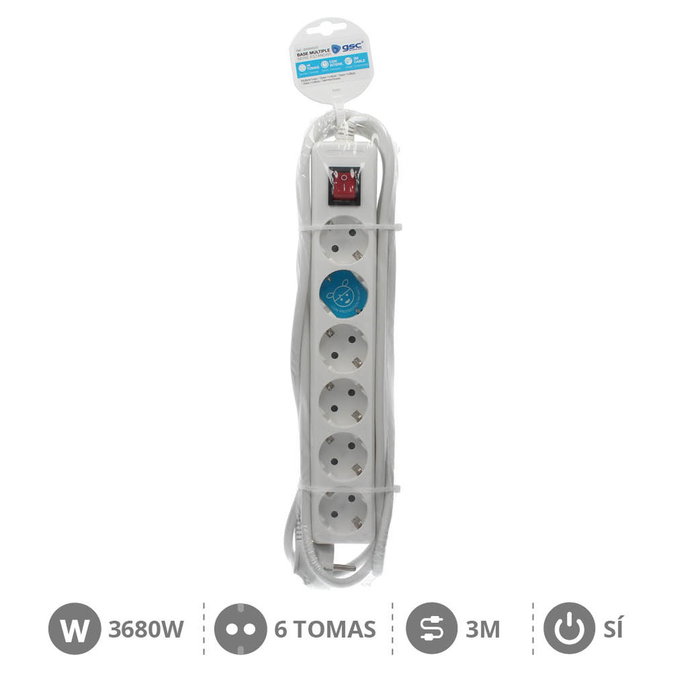 GSC Evolution Multiprise Série Standard 6 prises avec interrupteur, 3m, Blanc GSC Evolution Multiprise Série Standard 6 prises avec interrupteur, 3m, Blanc