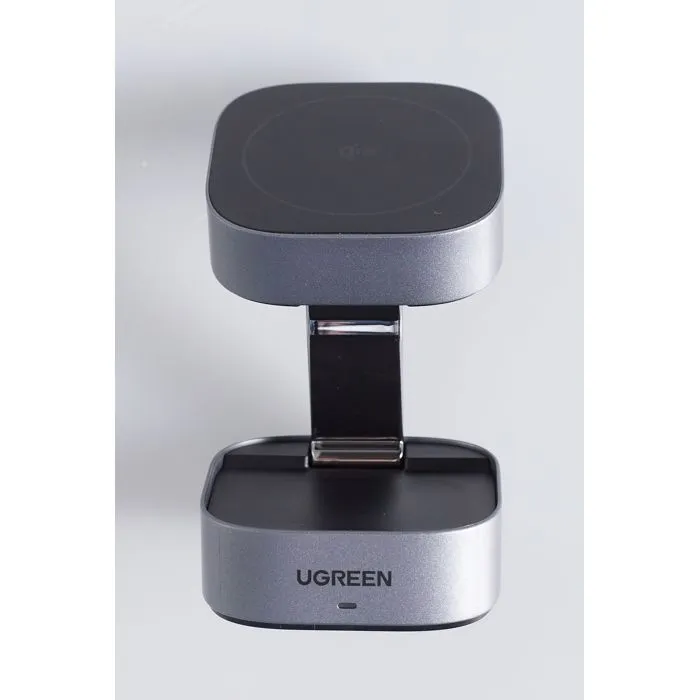 Ugreen Station de Charge 2-en-1 MagSafe 15W, Chargeur Sans Fil Rapide Compatible iPhone, pour Bureau et Table de Chevet, Design Compact et Élégant
