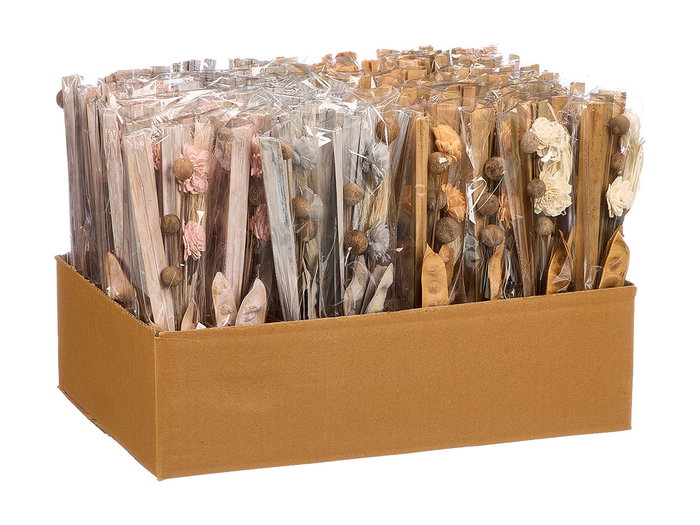 Giftdecor Ramillete de Fleurs en Osier Gris Naturel Rose Orange 15x35x5cm (Set de 48)