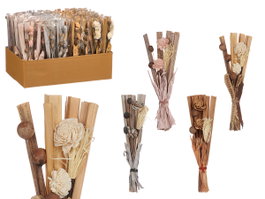 Giftdecor Ramillete de Fleurs en Osier Gris Naturel Rose Orange 15x35x5cm (Set de 48)