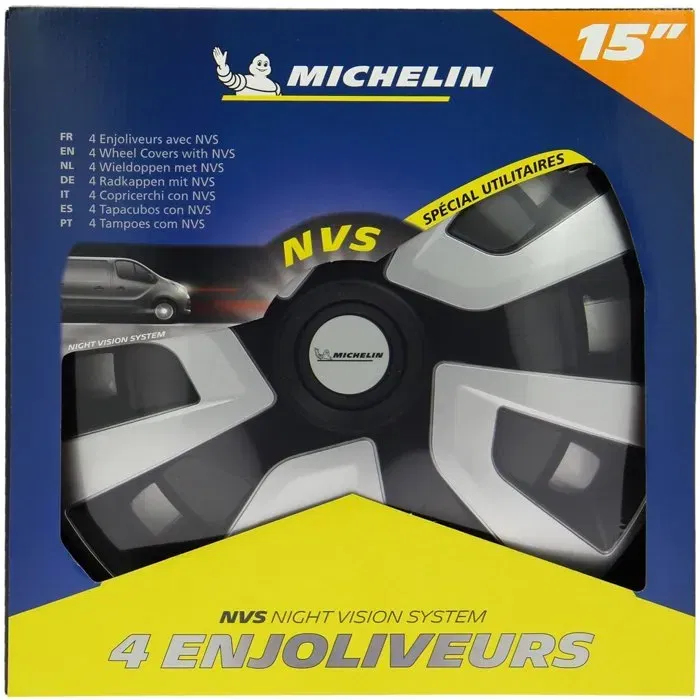 Michelin Lot de 4 Enjoliveurs 15" NVS pour Utilitaire et Camping-Car - ABS Bi-Color - Fixation par Clipsage