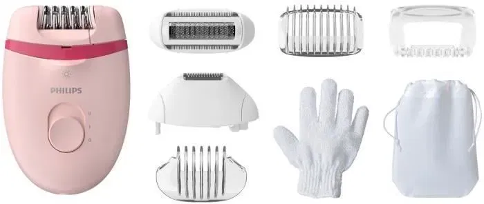 Philips Epilateur électrique BRE285/00 Satinelle - 2 vitesses, disques doux, tête lavable, 7 accessoires