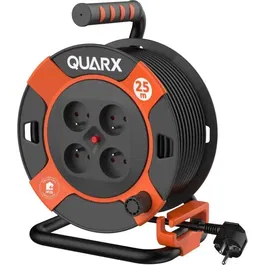 Quarx - Enrouleur électrique de bricolage 25 m avec câble H05VV-F 3G1,5mm², disjoncteur thermique, protection enfants, puissance 3000W déroulé
