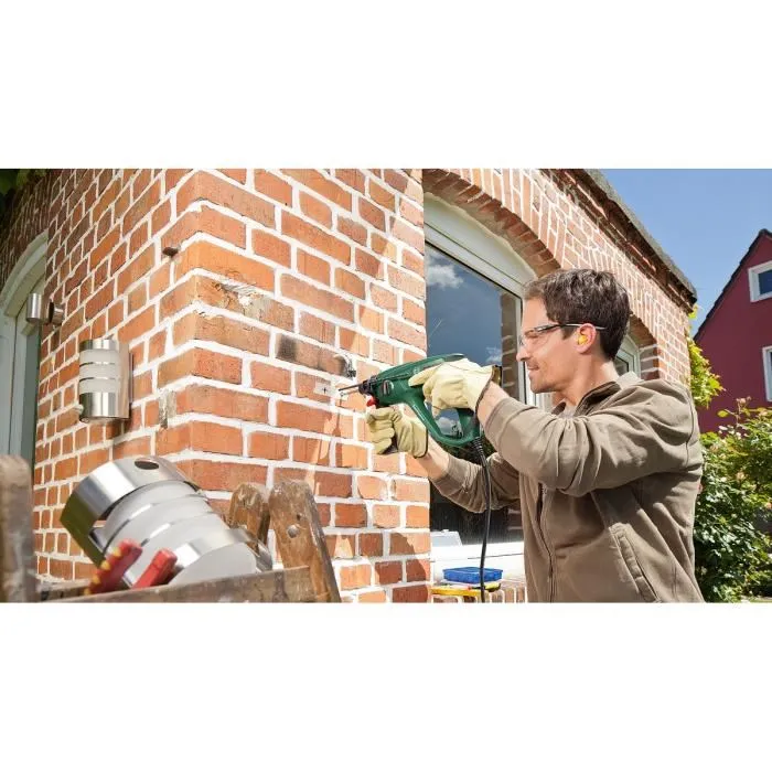 Bosch PBH 2100 RE Perforateur SDS plus avec 2 forets et 2 burins pour béton, maçonnerie, carrelage, bois, métal