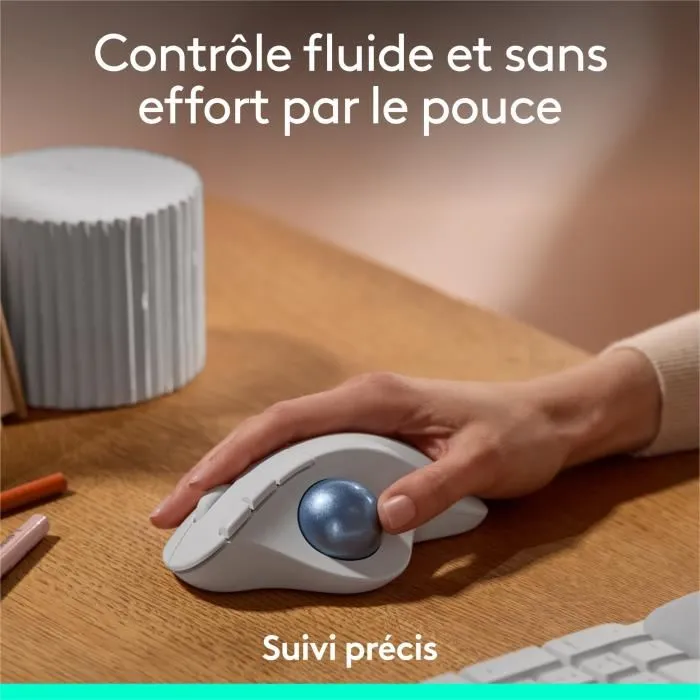 Logitech - Souris Sans Fil Ergonomic ERGO M575S Blanc - Tracking Avancé 1000 DPI